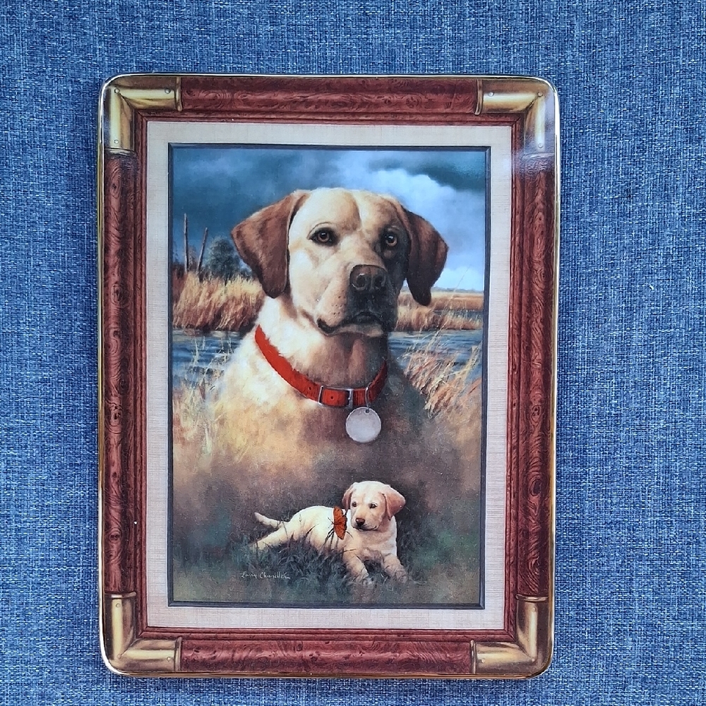 Charming Dog Portrait Tray with Red Accents